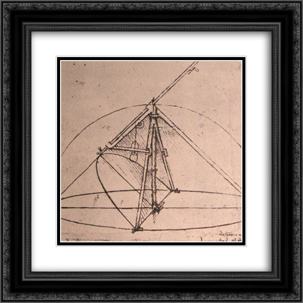 Design for a parabolic compass 20x20 Black Ornate Wood Framed Art Print Poster with Double Matting by da Vinci, Leonardo