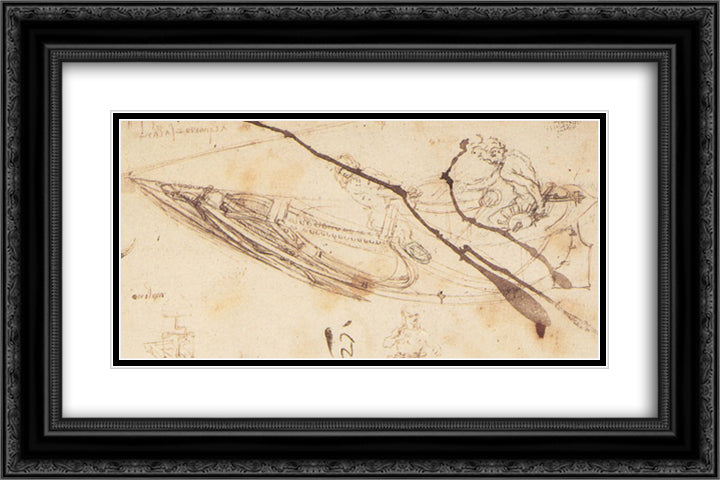 Designs for a Boat 24x16 Black Ornate Wood Framed Art Print Poster with Double Matting by da Vinci, Leonardo