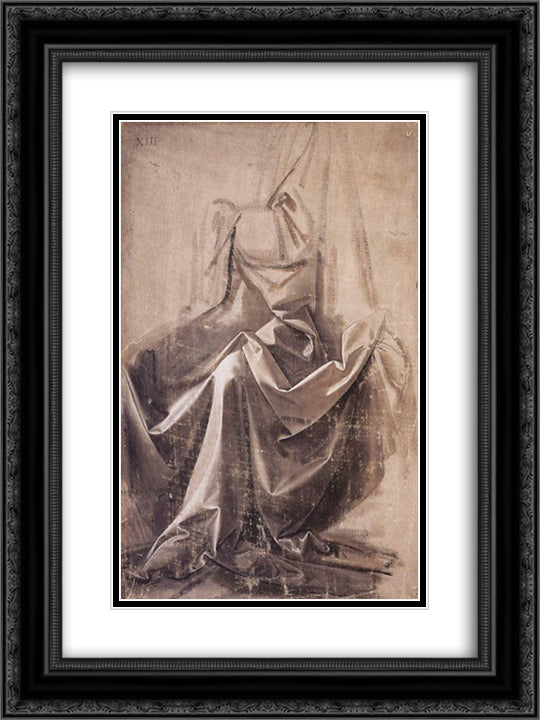 Drapery for a seated figure 18x24 Black Ornate Wood Framed Art Print Poster with Double Matting by da Vinci, Leonardo
