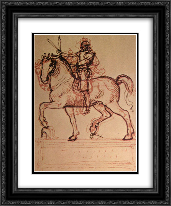 Drawing of an equestrian monument 20x24 Black Ornate Wood Framed Art Print Poster with Double Matting by da Vinci, Leonardo