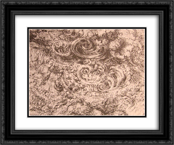 Drawing of an flood 24x20 Black Ornate Wood Framed Art Print Poster with Double Matting by da Vinci, Leonardo