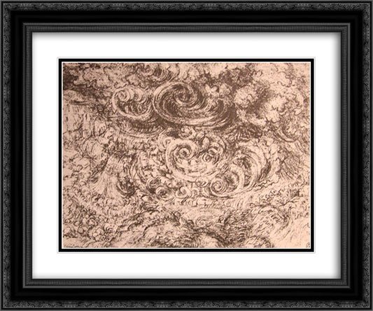 Drawing of an flood 24x20 Black Ornate Wood Framed Art Print Poster with Double Matting by da Vinci, Leonardo