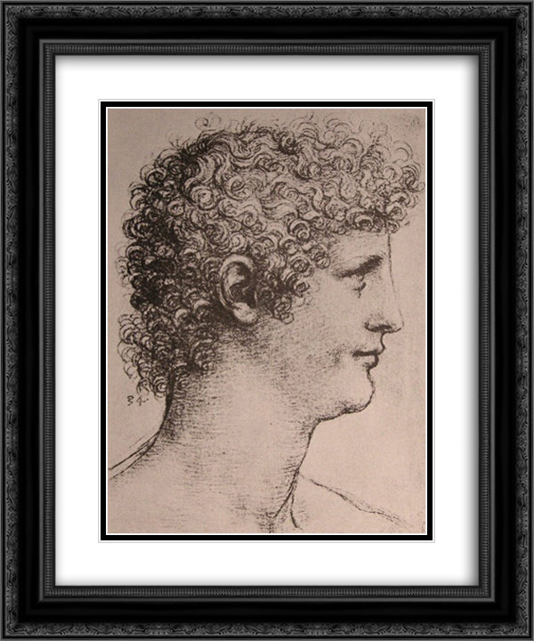 Drawing of Salai 20x24 Black Ornate Wood Framed Art Print Poster with Double Matting by da Vinci, Leonardo