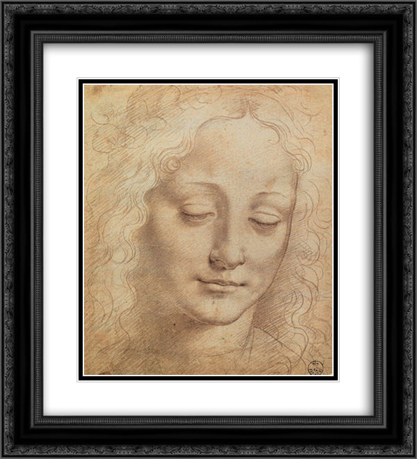 Female Head 20x22 Black Ornate Wood Framed Art Print Poster with Double Matting by da Vinci, Leonardo