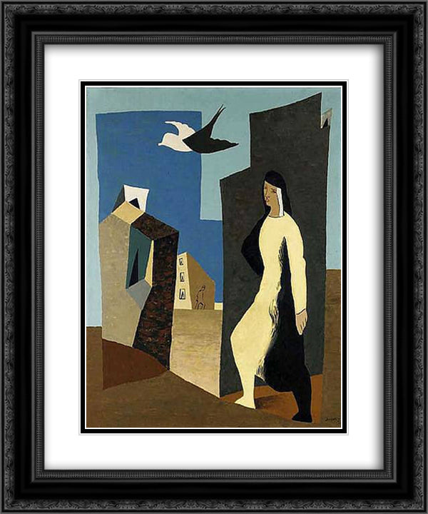 Femme et oiseau 20x24 Black Ornate Wood Framed Art Print Poster with Double Matting by Survage, Leopold