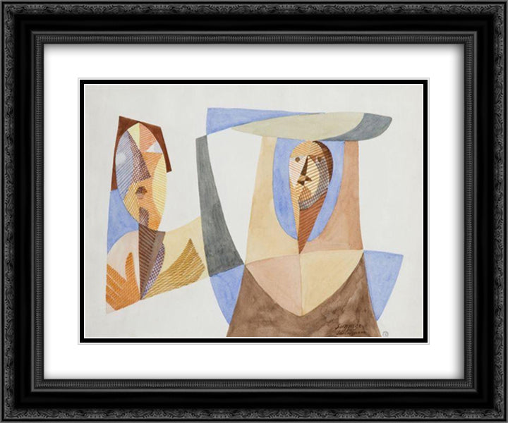 Femmes De San Giminiano 24x20 Black Ornate Wood Framed Art Print Poster with Double Matting by Survage, Leopold