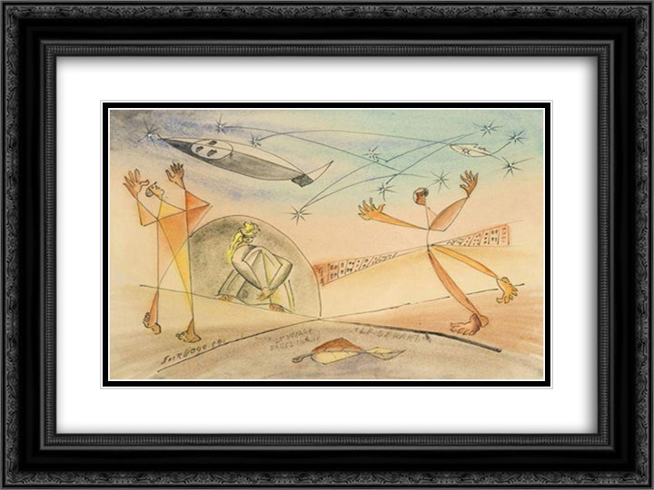 Le Voyage Dans L'Infini, Le Depart 24x18 Black Ornate Wood Framed Art Print Poster with Double Matting by Survage, Leopold