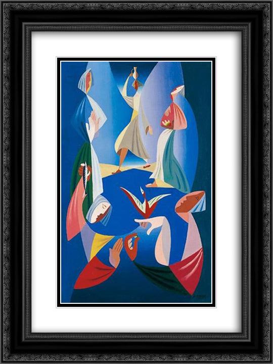 Les Porteuses d'Eau 18x24 Black Ornate Wood Framed Art Print Poster with Double Matting by Survage, Leopold