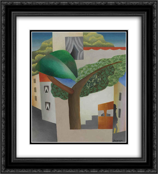 Paysage - - l'homme dans la ville 20x22 Black Ornate Wood Framed Art Print Poster with Double Matting by Survage, Leopold
