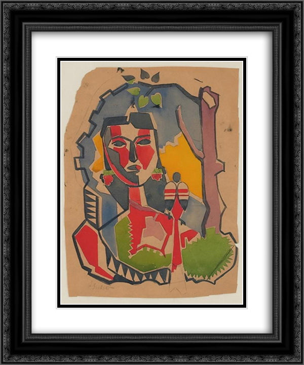 Woman and Bird 20x24 Black Ornate Wood Framed Art Print Poster with Double Matting by Survage, Leopold