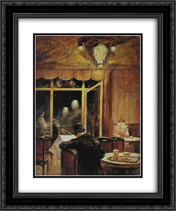 Abend im Cafe Bauer 20x24 Black Ornate Wood Framed Art Print Poster with Double Matting by Ury, Lesser