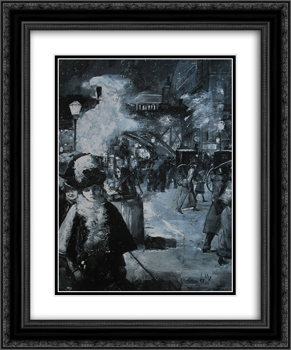 Am Bahnhof Friedrichstrasse 20x24 Black Ornate Wood Framed Art Print Poster with Double Matting by Ury, Lesser