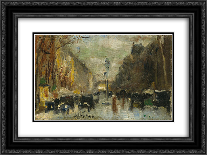 Boulevard in Paris 24x18 Black Ornate Wood Framed Art Print Poster with Double Matting by Ury, Lesser
