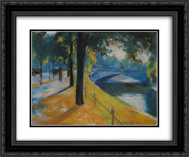 Brucke uber den Landwehrkanal 24x20 Black Ornate Wood Framed Art Print Poster with Double Matting by Ury, Lesser