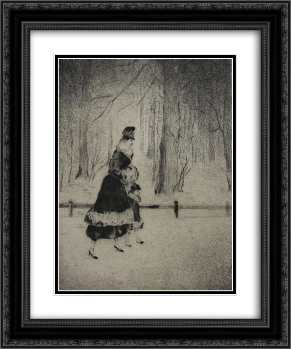 Dame mit Kind im Tiergarten (Berlin) 20x24 Black Ornate Wood Framed Art Print Poster with Double Matting by Ury, Lesser