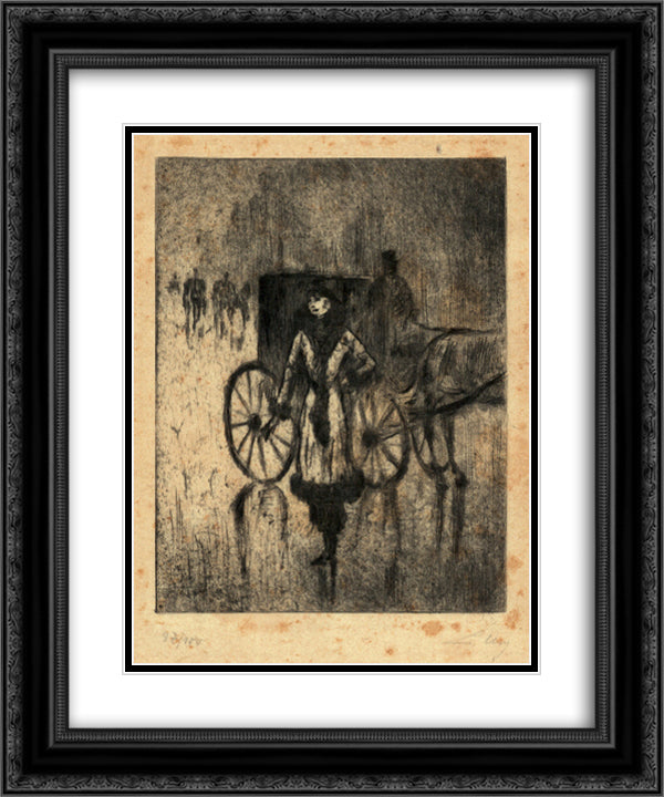 Dame vor Pferdedroschke im Tiergarten 20x24 Black Ornate Wood Framed Art Print Poster with Double Matting by Ury, Lesser