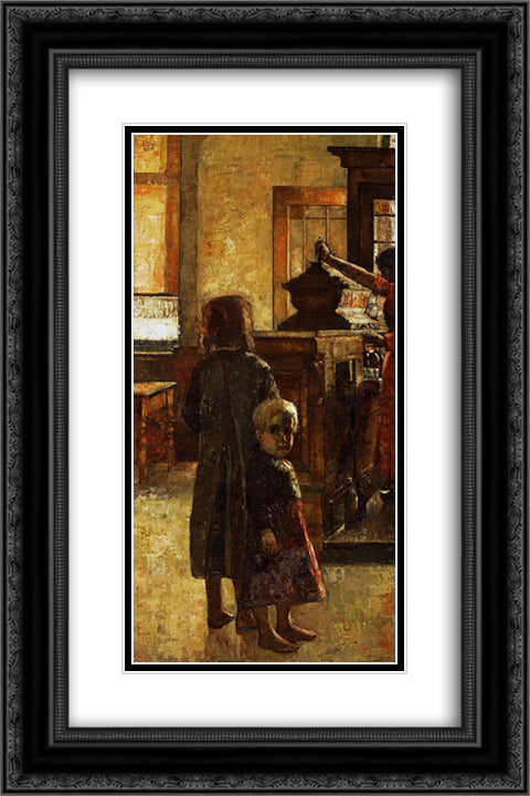 Estaminet - Flemish Tavern 16x24 Black Ornate Wood Framed Art Print Poster with Double Matting by Ury, Lesser