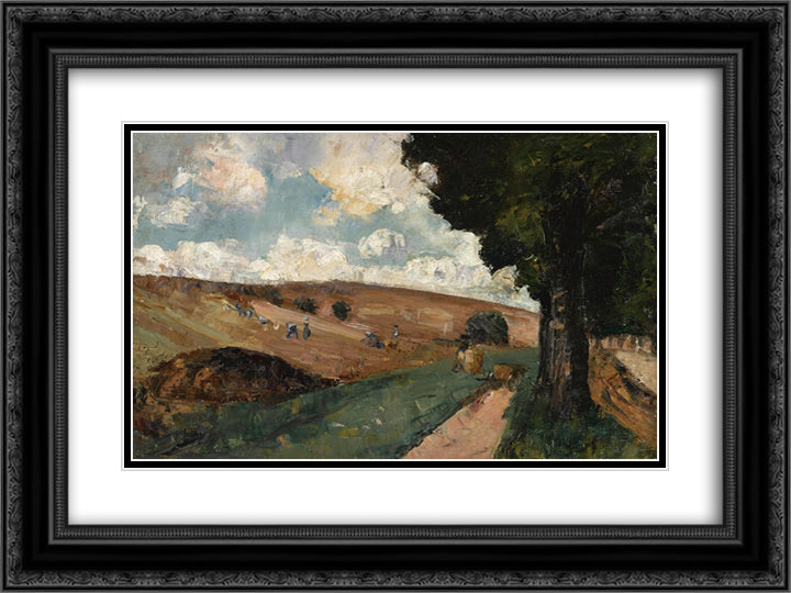 Feldarbeiter In Thuringen 24x18 Black Ornate Wood Framed Art Print Poster with Double Matting by Ury, Lesser