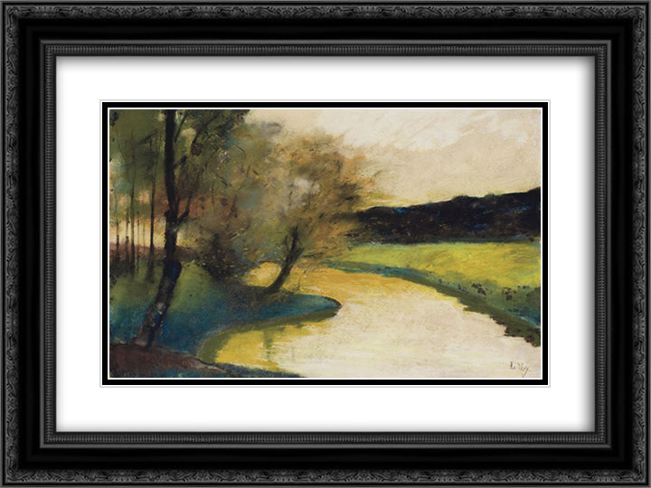 Herbstliche Bachlandschaft im Abendlicht 24x18 Black Ornate Wood Framed Art Print Poster with Double Matting by Ury, Lesser