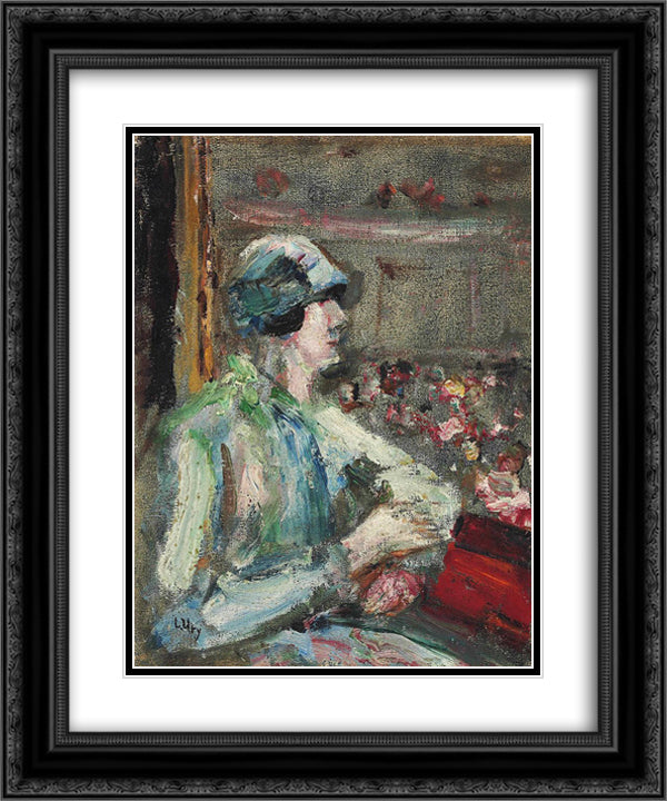 Lady in the loge 20x24 Black Ornate Wood Framed Art Print Poster with Double Matting by Ury, Lesser