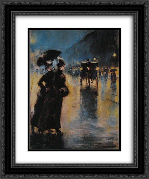 Nachtbeleuchtung 20x24 Black Ornate Wood Framed Art Print Poster with Double Matting by Ury, Lesser