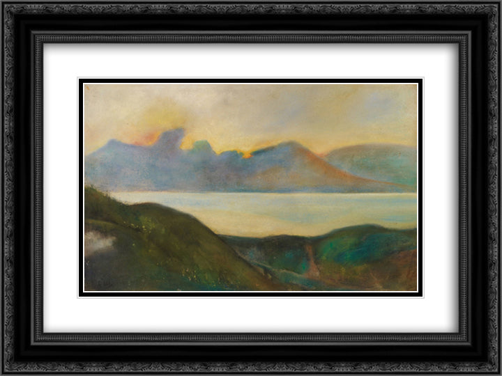 Oberitalienischer Gebirgssee 24x18 Black Ornate Wood Framed Art Print Poster with Double Matting by Ury, Lesser