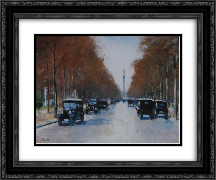 Tiergartenallee mit Siegessaule 24x20 Black Ornate Wood Framed Art Print Poster with Double Matting by Ury, Lesser