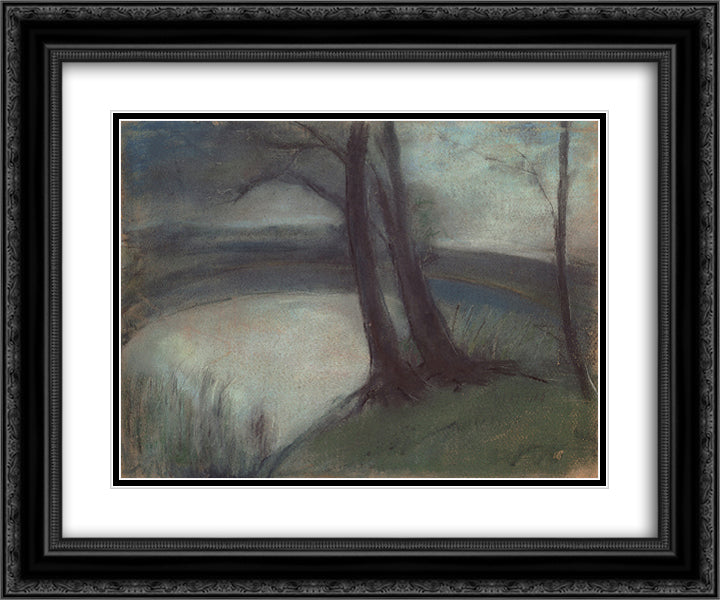 Weiher bei Einbruch der Dunkelheit 24x20 Black Ornate Wood Framed Art Print Poster with Double Matting by Ury, Lesser