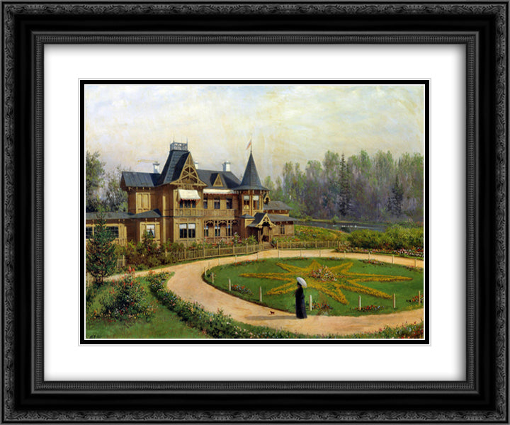 Country house 24x20 Black Ornate Wood Framed Art Print Poster with Double Matting by Lagorio, Lev