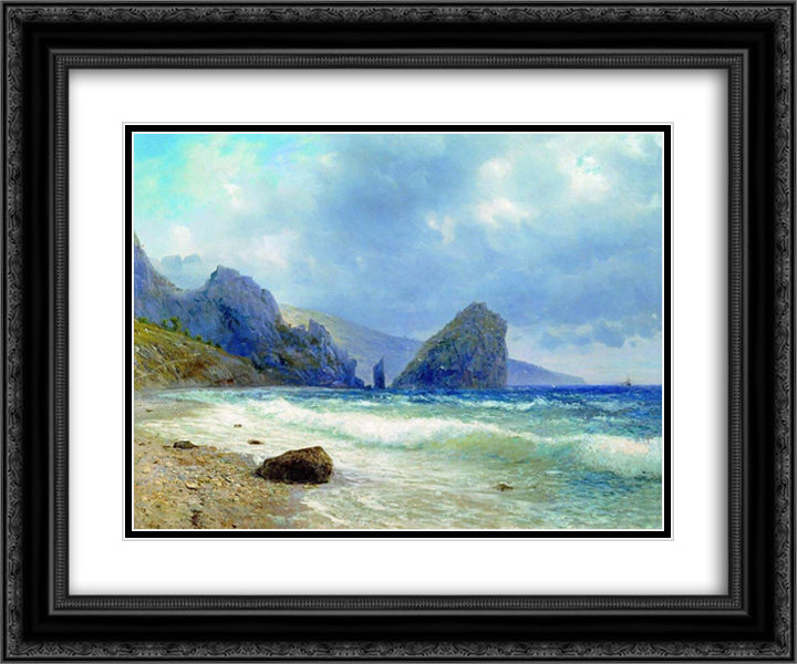 Crimea. Monk and Diva Rocks. 24x20 Black Ornate Wood Framed Art Print Poster with Double Matting by Lagorio, Lev