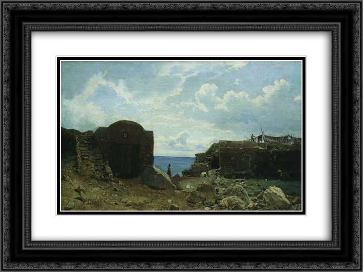 Fisherman's settlement 24x18 Black Ornate Wood Framed Art Print Poster with Double Matting by Lagorio, Lev