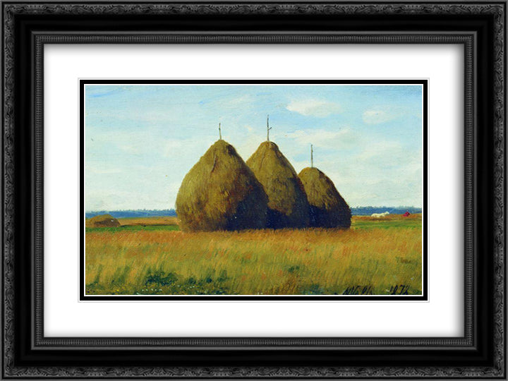 Haystacks 24x18 Black Ornate Wood Framed Art Print Poster with Double Matting by Lagorio, Lev