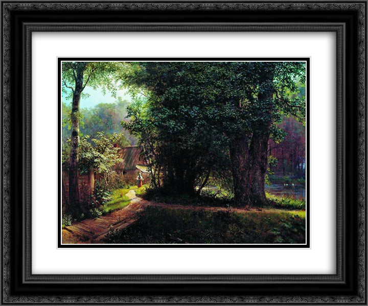 Landscape with trees, houses and river 24x20 Black Ornate Wood Framed Art Print Poster with Double Matting by Lagorio, Lev