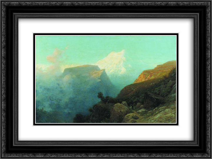 Mist in the mountains. Caucasus. 24x18 Black Ornate Wood Framed Art Print Poster with Double Matting by Lagorio, Lev