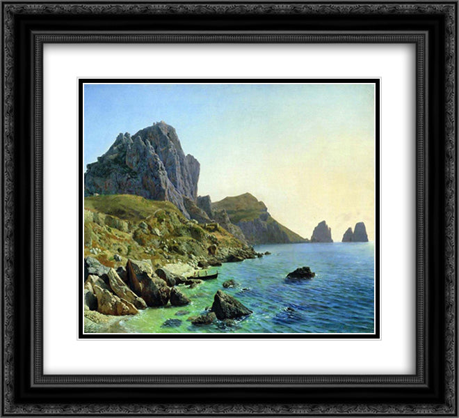 On the island of Capri. Coastal cliffs. 22x20 Black Ornate Wood Framed Art Print Poster with Double Matting by Lagorio, Lev