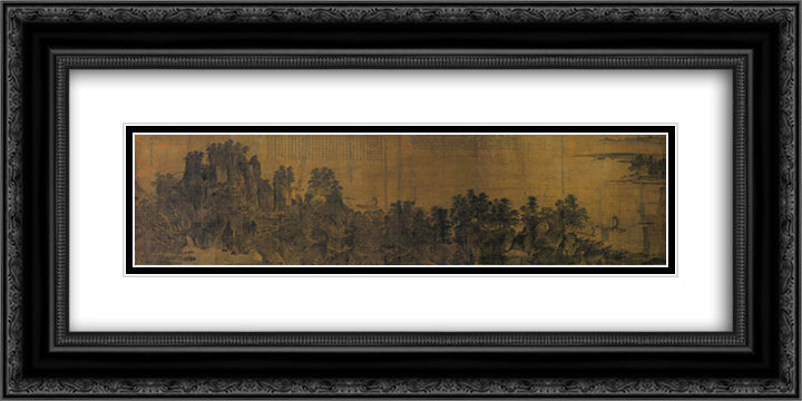 Intimate Scenery of River and Mountains (detail) 24x12 Black Ornate Wood Framed Art Print Poster with Double Matting by Li Tang