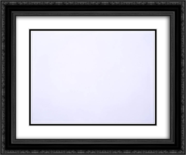 Monochrome White Painting 24x20 Black Ornate Wood Framed Art Print Poster with Double Matting by Yuan Chia, Li