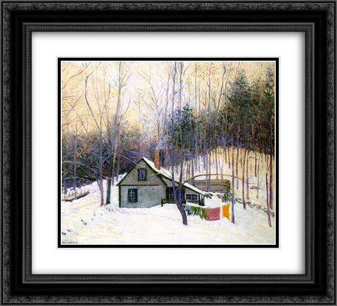 A Snowy Monday 22x20 Black Ornate Wood Framed Art Print Poster with Double Matting by Cabot Perry, Lilla