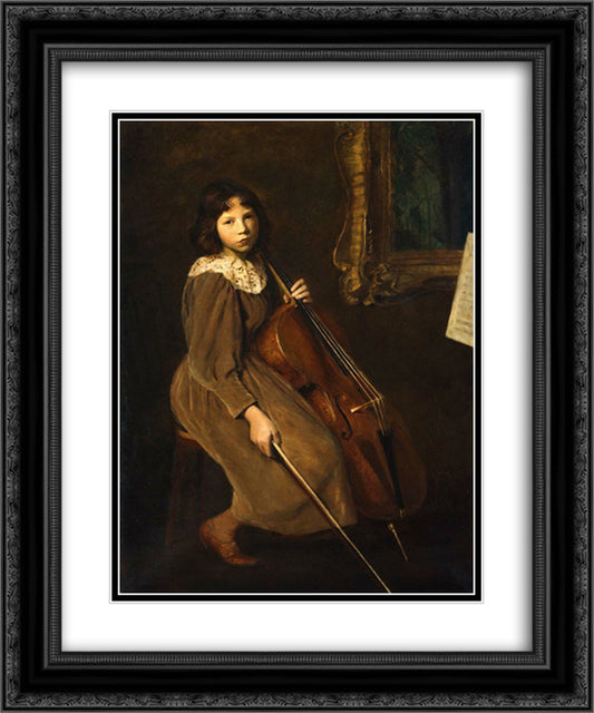 A Young Violoncellist 20x24 Black Ornate Wood Framed Art Print Poster with Double Matting by Cabot Perry, Lilla