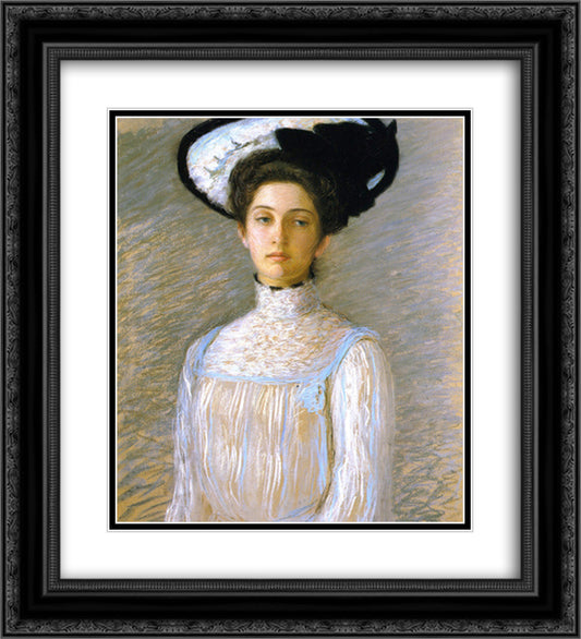 Alice in a White Hat 20x22 Black Ornate Wood Framed Art Print Poster with Double Matting by Cabot Perry, Lilla