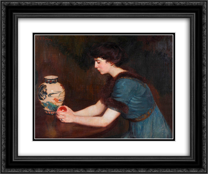 At the Window (also known as Portrait of Julia Sullivan Lynch) 24x20 Black Ornate Wood Framed Art Print Poster with Double Matting by Cabot Perry, Lilla
