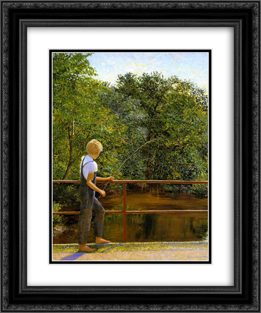 Boy Fishing 20x24 Black Ornate Wood Framed Art Print Poster with Double Matting by Cabot Perry, Lilla