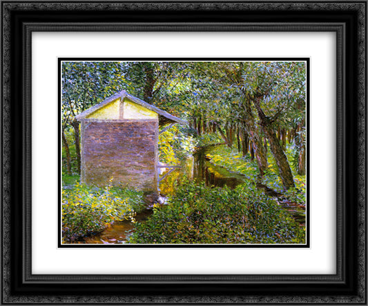 Brook and Wash-House, Giverny 24x20 Black Ornate Wood Framed Art Print Poster with Double Matting by Cabot Perry, Lilla
