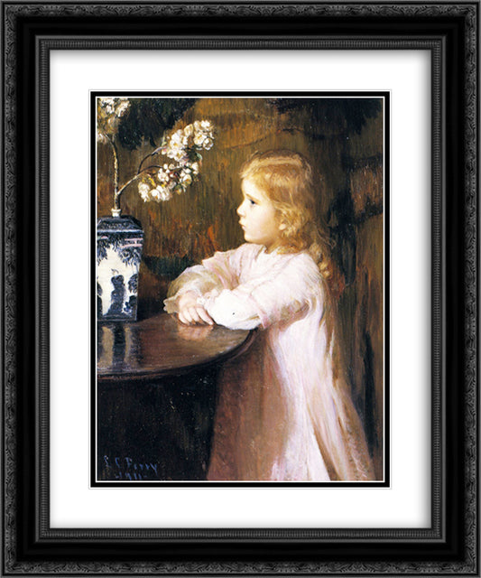 Cherry Blossoms 20x24 Black Ornate Wood Framed Art Print Poster with Double Matting by Cabot Perry, Lilla