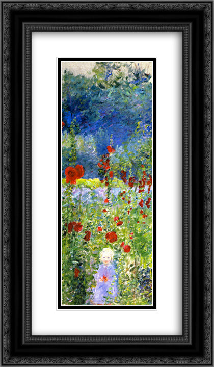Child in a Gerden, Giverny 14x24 Black Ornate Wood Framed Art Print Poster with Double Matting by Cabot Perry, Lilla