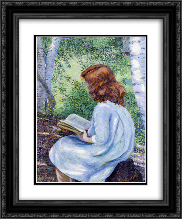 Child with Red Hair Reading 20x24 Black Ornate Wood Framed Art Print Poster with Double Matting by Cabot Perry, Lilla