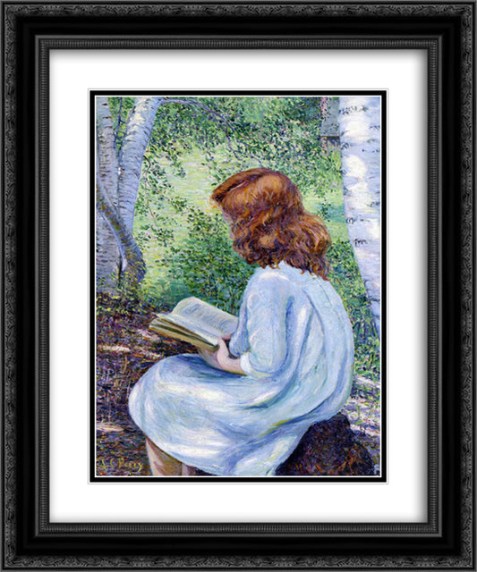 Child with Red Hair Reading 20x24 Black Ornate Wood Framed Art Print Poster with Double Matting by Cabot Perry, Lilla