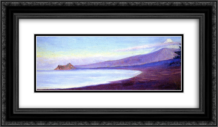 Fuji from Lava Beach 24x14 Black Ornate Wood Framed Art Print Poster with Double Matting by Cabot Perry, Lilla