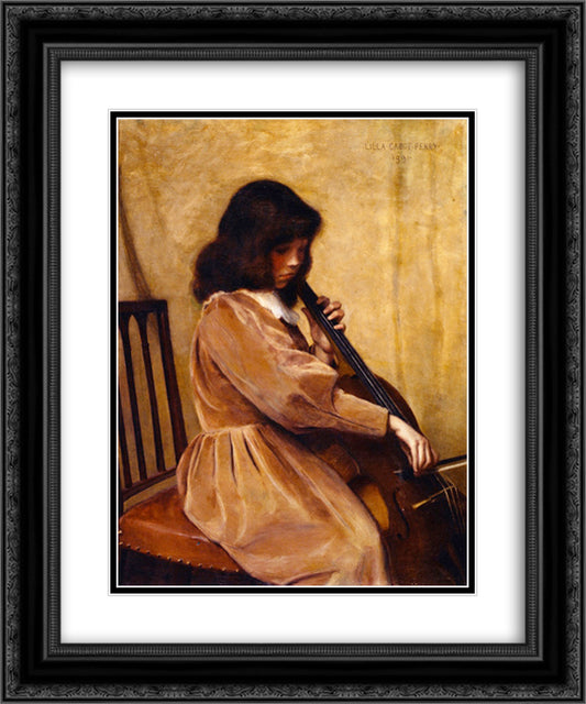 Girl Playing a Cello 20x24 Black Ornate Wood Framed Art Print Poster with Double Matting by Cabot Perry, Lilla