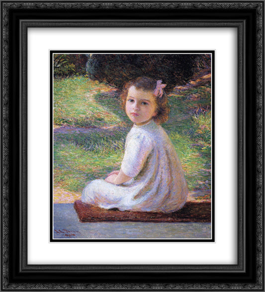 Girl with a Pink Bow 20x22 Black Ornate Wood Framed Art Print Poster with Double Matting by Cabot Perry, Lilla